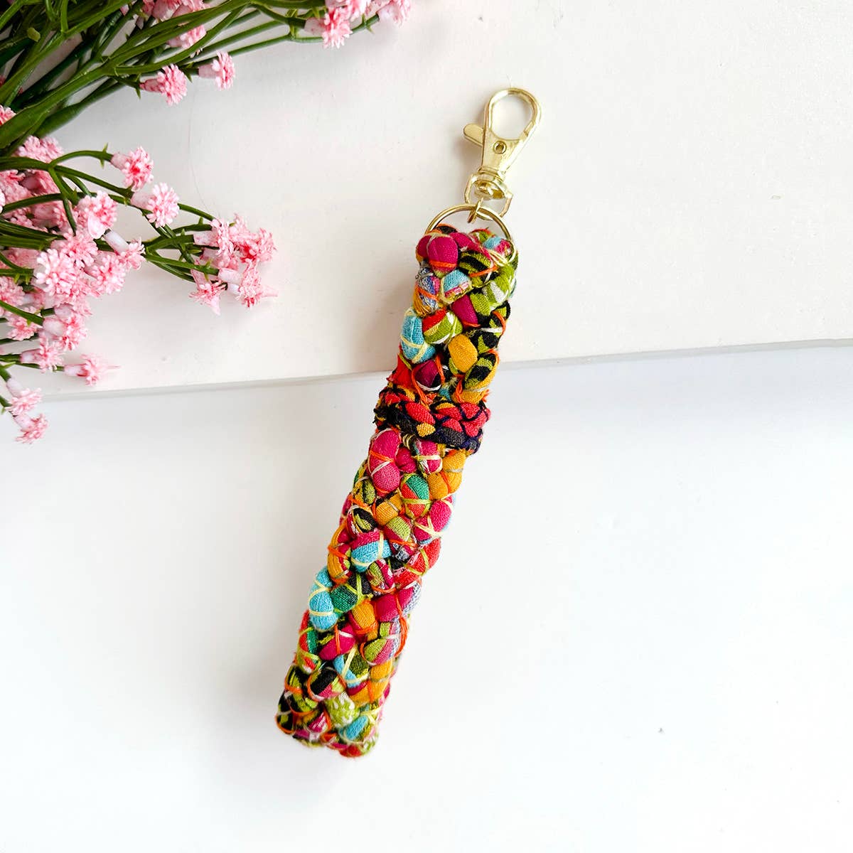 Kantha Heart Keychain Clip