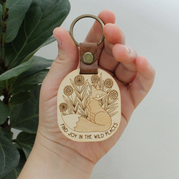 Wooden Keychain with Leather Strap