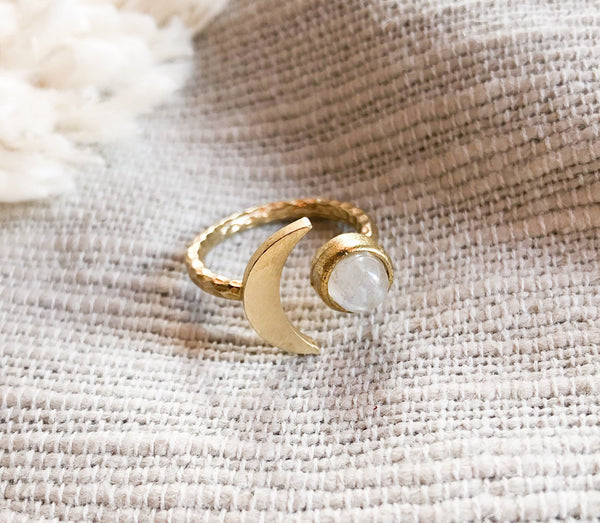Moonstone Crescent Moon Ring