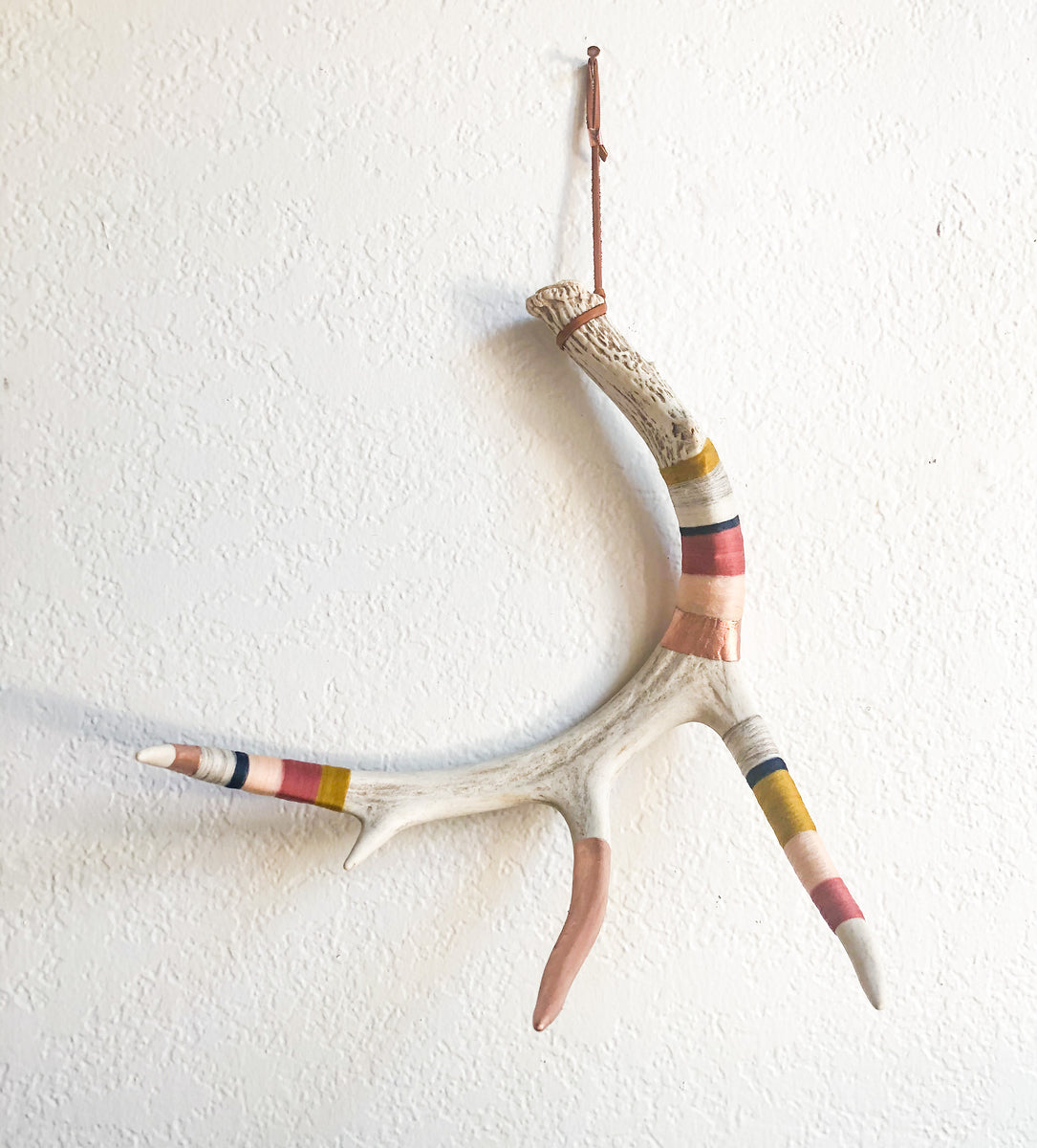 Made to Order Wool Wrapped Deer Antler with Copper - Mustard + Blush Large  Whitetail