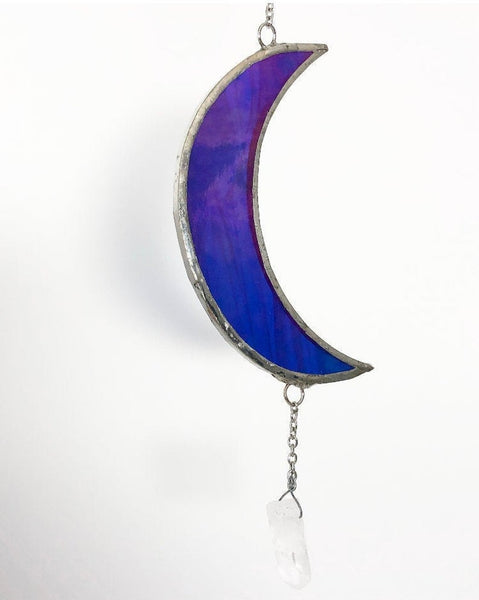 Stained Glass Crescent Moon with Crystal