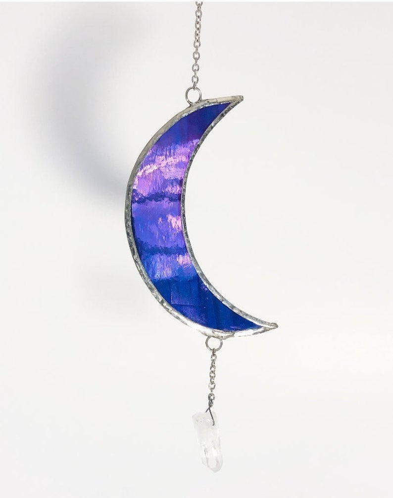 Gothic cathedral crescent moon - turquoise glass, silver