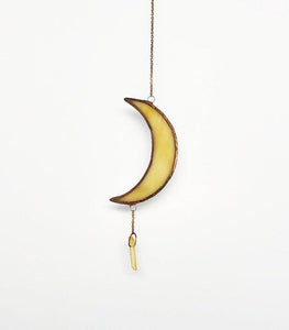 Stained Glass Crescent Moon with Crystal