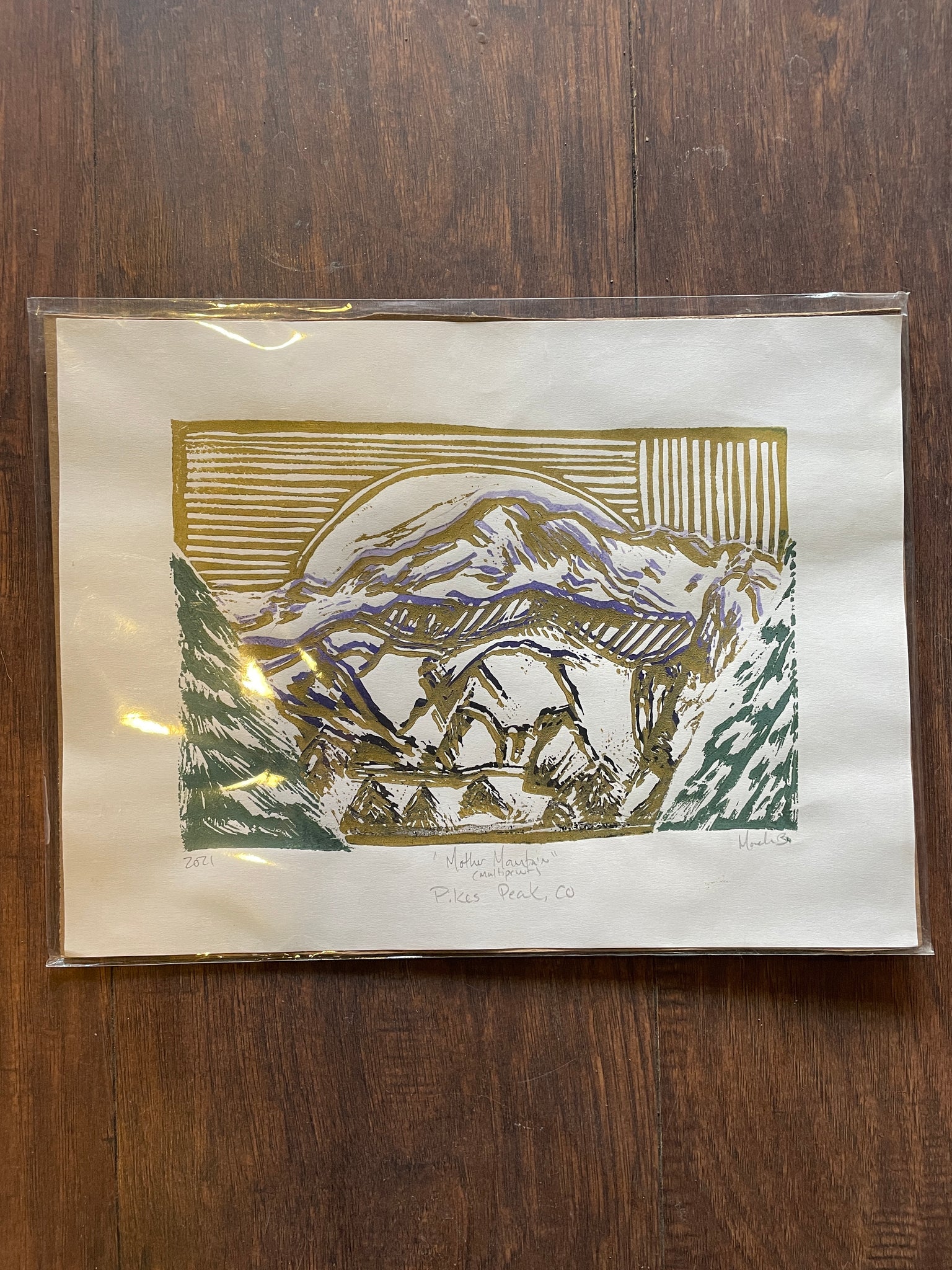 Mother Mountain Linocut Print