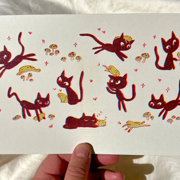 Little Black Cats Riso Print