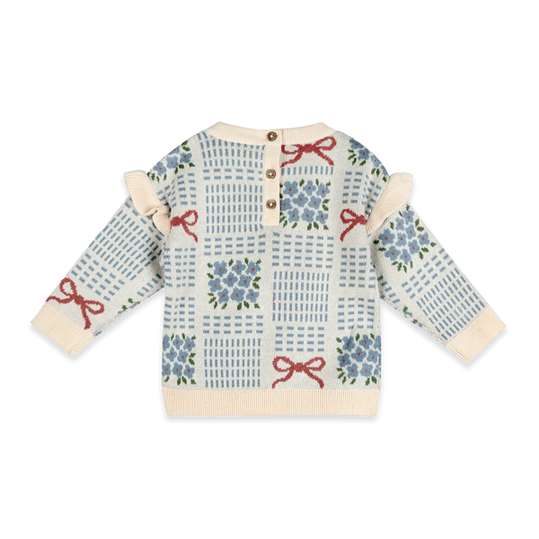 Floral Bow Jacquard Knit Pullover