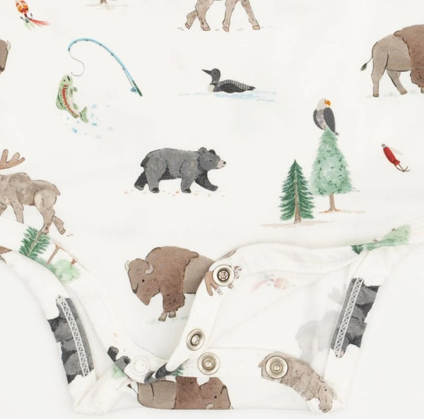 Northern Woodlands Animals Long Sleeve Onesie