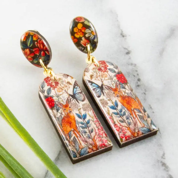 Deer Garden Drop Post Earrings