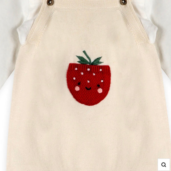Strawberry Pocket Baby Knit Shortall Set