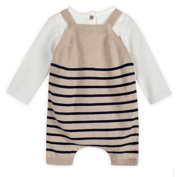 Airplane Stripe Embroidered Baby Knit Romper Set