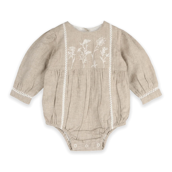 Lydia Embroidered Floral Baby Romper & Headband Set