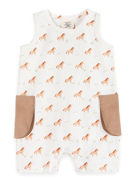 Horse Baby Side Pocket Shortie Romper