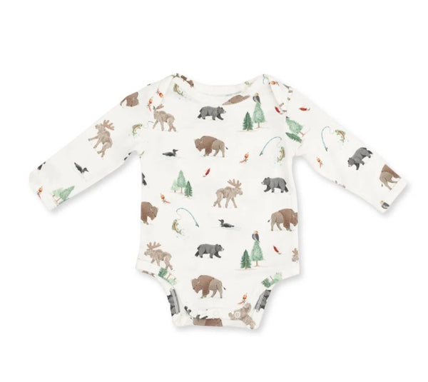Northern Woodlands Animals Long Sleeve Onesie
