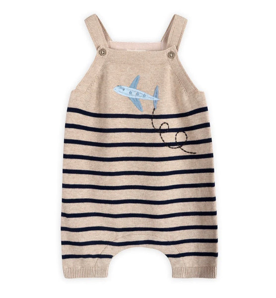 Airplane Stripe Embroidered Baby Knit Romper Set