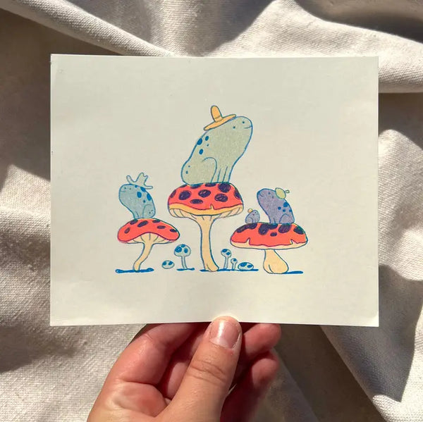 Frog Friends Small Riso Print