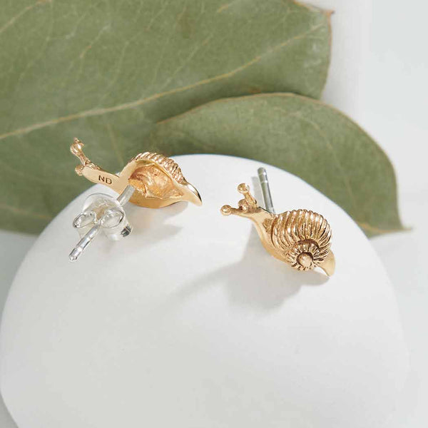Sterling Silver or Bronze Tiny Snail Stud Earrings