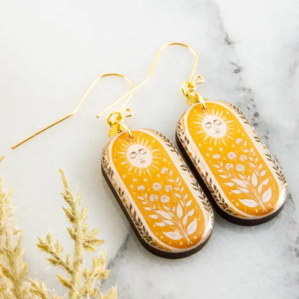 Vintage Yellow Sun Oblong Earrings