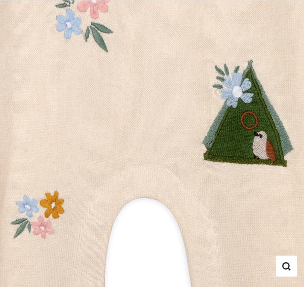 Bird & Floral Embroidered Baby Knit Jumpsuit