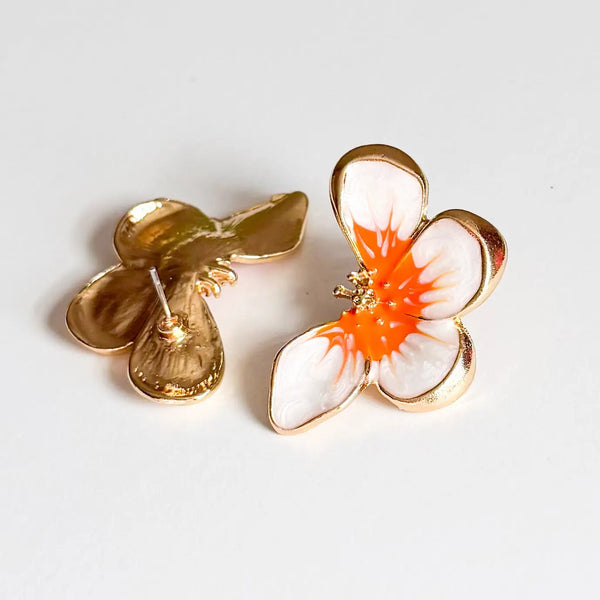 Orange Pansy Stud Earrings