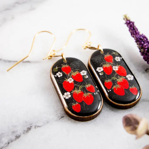 Vintage Strawberry Patch Oblong Earrings