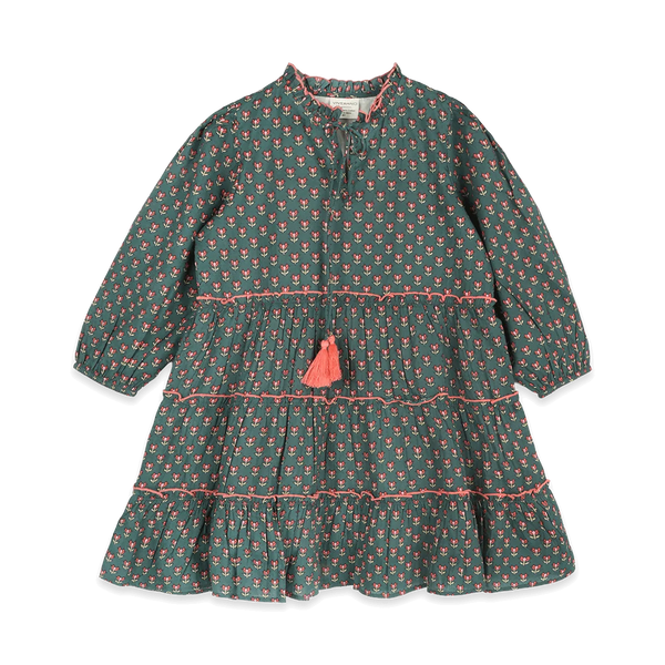 Jasmine Layered Girl Dress - Forest Green