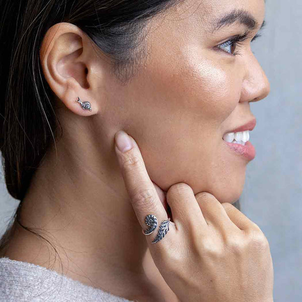 Sterling Silver or Bronze Tiny Snail Stud Earrings