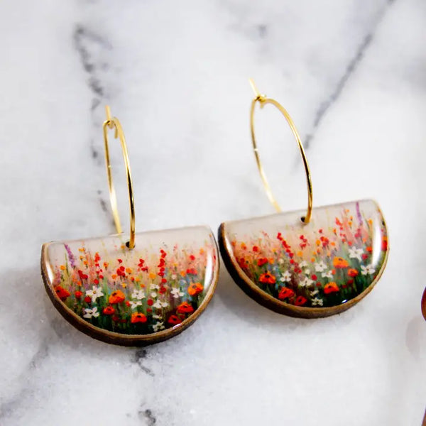 Wildflower Field Drop Hoop Earrings