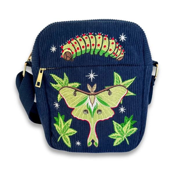 Luna Moth Corduroy Crossbody Sling Bag