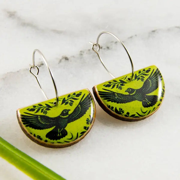 Vintage Citron Raven Drop Hoop Earrings