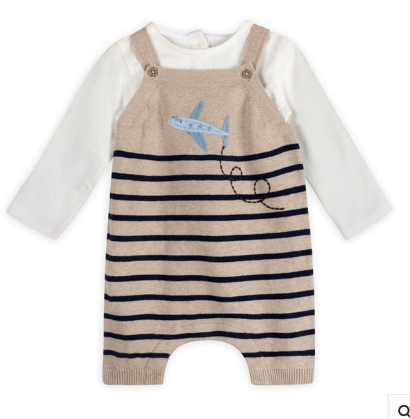 Airplane Stripe Embroidered Baby Knit Romper Set