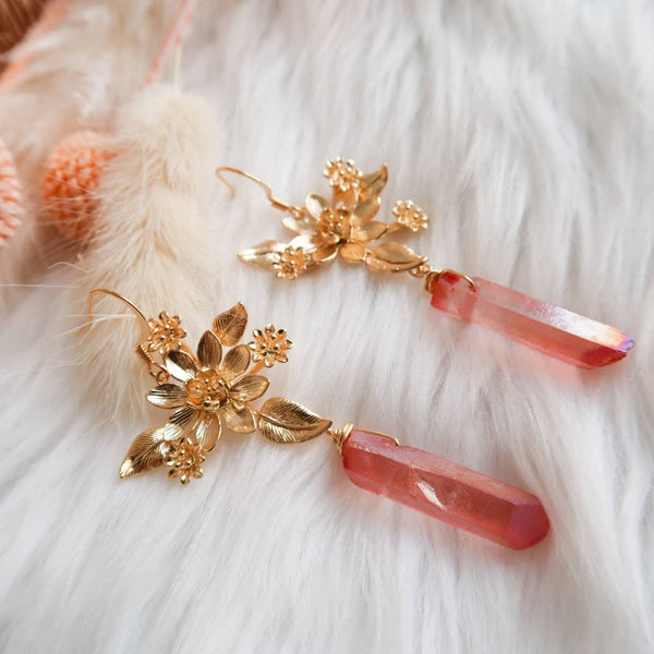 Gold Floral and Crystal Earrings