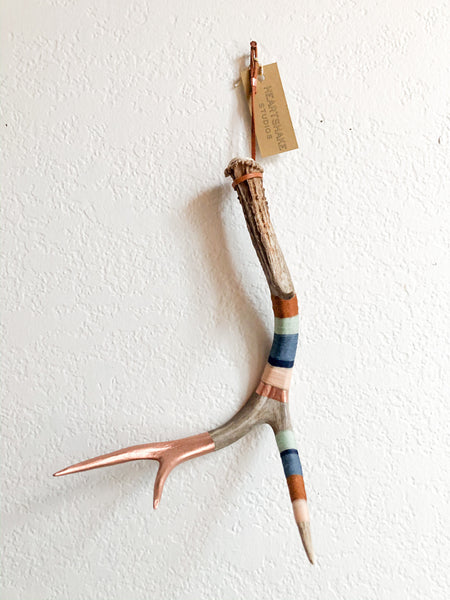 Custom Wool Wrapped Deer Antler with Copper - Medium Whitetail