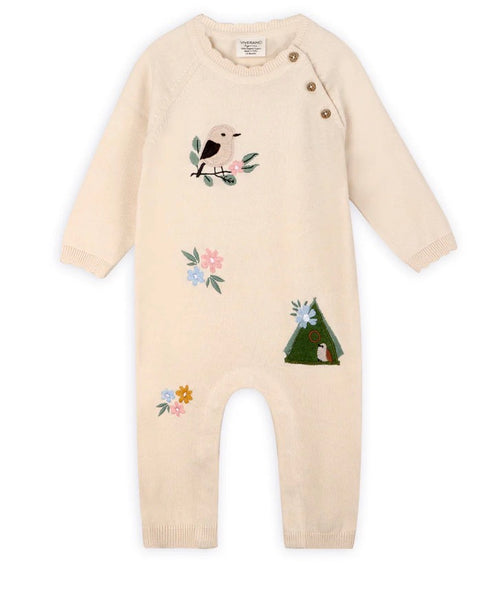 Bird & Floral Embroidered Baby Knit Jumpsuit