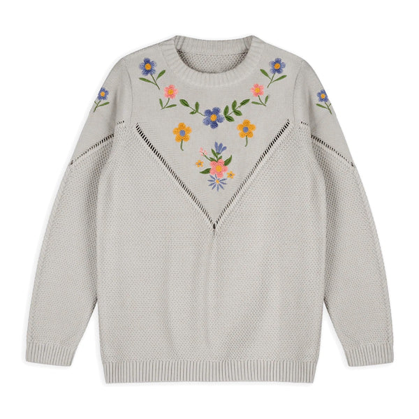 Ivy Floral Embroidered Tex Knit Women's Pullover