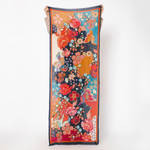 Long Wool Floral Embroidered Scarf