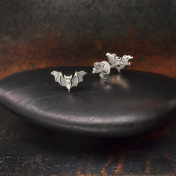Sterling Silver or Bronze Bat Stud Earrings