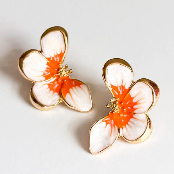 Orange Pansy Stud Earrings