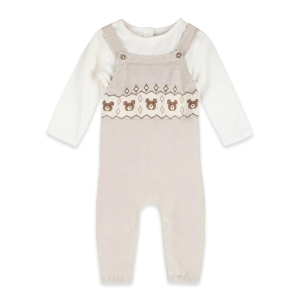 Bear Fair Isle Knit Baby Overall Set
