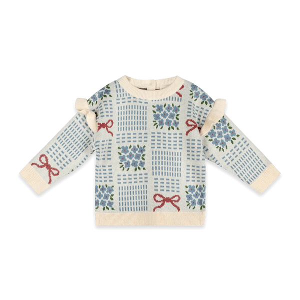 Floral Bow Jacquard Knit Pullover
