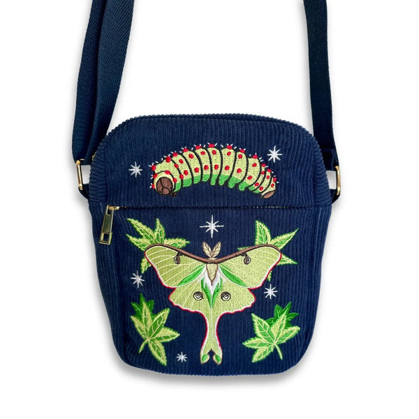 Luna Moth Corduroy Crossbody Sling Bag