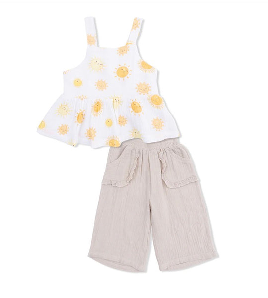 Happy Suns Peplum Tank with Wide Leg Pant