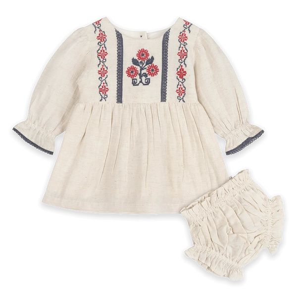 Eileen Embroidered Floral Baby Dress & Bloomer Set