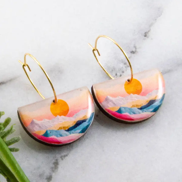 Pastel Sunrise Drop Hoop Earrings