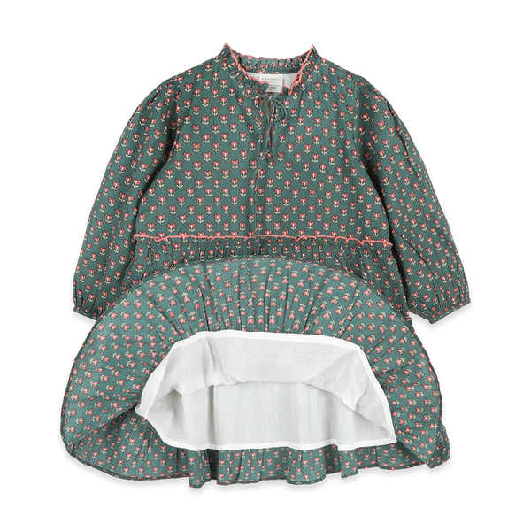 Jasmine Layered Girl Dress - Forest Green