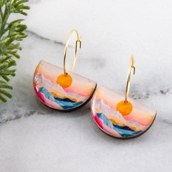 Pastel Sunrise Drop Hoop Earrings