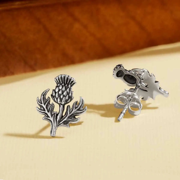 Silver or Bronze Thistle Stud Earrings
