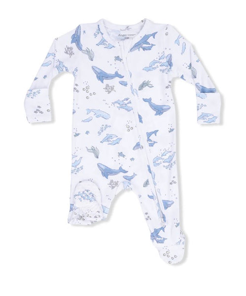 Watercolor Whale 2-Way Zipper Footie