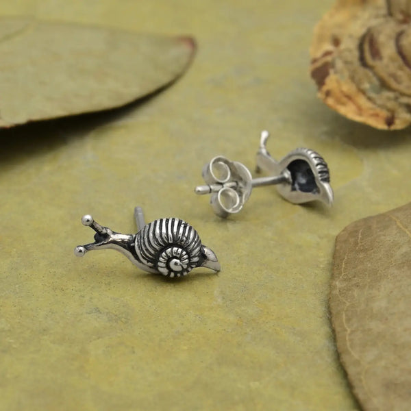 Sterling Silver or Bronze Tiny Snail Stud Earrings