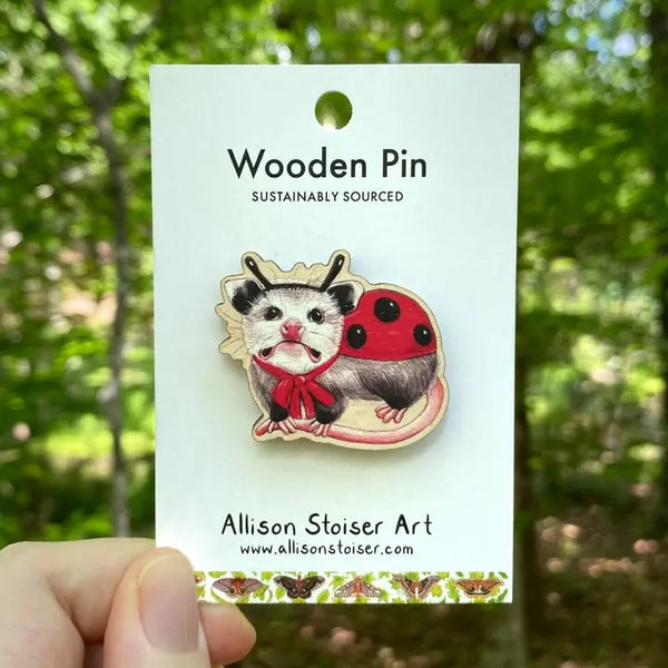 Ladybug Opossum Wooden Pin