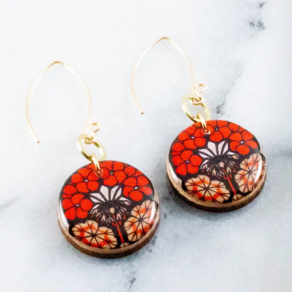 Vintage Art Nouveau Floral Circle Earrings